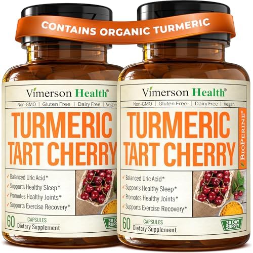 Tart Cherry Capsules – 4-in-1 Turmeric Tart Cherry Supplement for Uric Acid Balance & Joint Health – 10:1 Tart Cherry Extract Capsules with Celery Seed, Turmeric Curcumin & Black Pepper – 60 Count