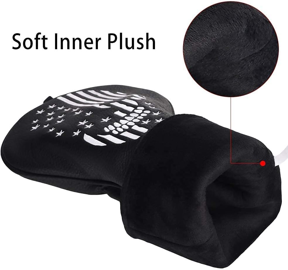 Skull Golf Head Covers Black Synthetic Leather Skeleton Golf Headcovers Set