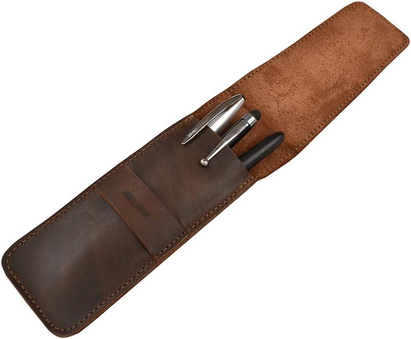 Hide & Drink, Pen Case Holder, Multi Pen Pouch, Protective Sleeve, Rustic Pouch, Office Essentials, Full Grain Leather, Handmade, Bourbon Brown