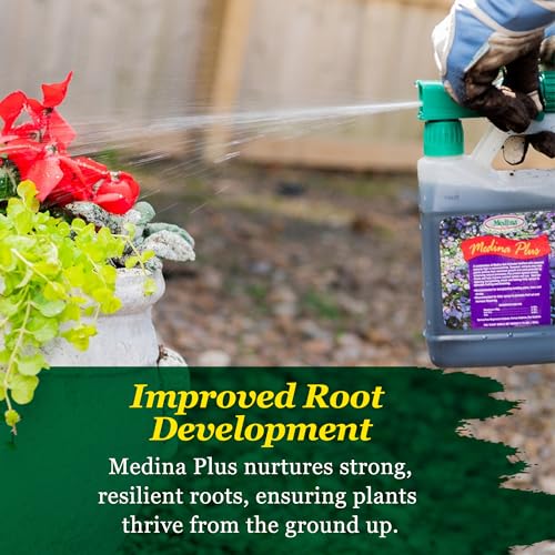 Medina Plus Soil Activator - Liquid Soil Loosener for Lawns & Gardens - Micronutrient-Rich Soil Conditioner & Softener - Used with House Plant Fertilizer, Liquid Plant Food for Houseplants - 1 End Qt