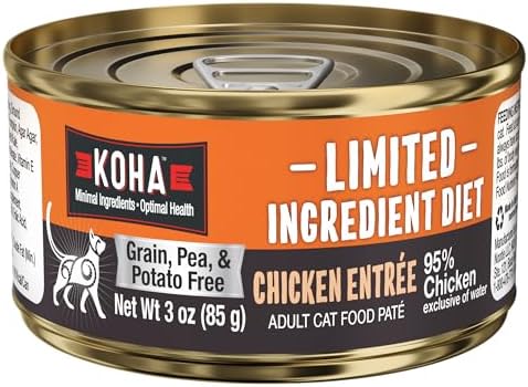 KOHA Limited Ingredient Diet Chicken Pate for Cats, 5.5oz Pack of 24 | Single meat protein, sensitive stomach formula, no fillers, limited ingredient wet cat food, made in USA