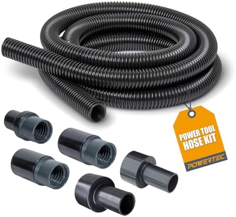 POWERTEC 70347 10 Ft. Dust Collection Hose Kit with 5 Fittings for Woodworking Power Tools Home and Wet/Dry Shop Vacuums