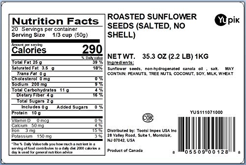 Yupik Roasted Salted Sunflower Seeds, No Shell, 2 lb (35.2 oz), Gluten-Free, Vegan, Kosher, Shelled Seeds, Source of Fiber & Iron, Plant-Based Protein, Savory Snack, Ideal Topping