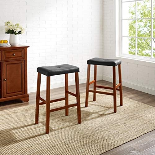Crosley Furniture Upholstered Saddle Seat Counter Height Bar Stools Set of 2, Black, 24-inch