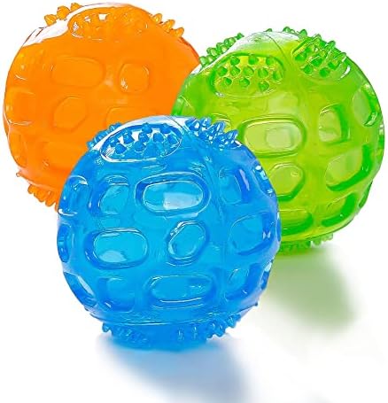 ACEONE Dog Squeaky Ball, Pet Squeak Chew Bouncy Rubber Toy Balls for Small Medium Dogs Indestructible Exercise Training Playing (3 Balls)