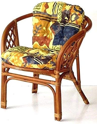 Lounge Bahama Natural Rattan Armchair with Cushion Handmade Design Tropical Style, Colonial