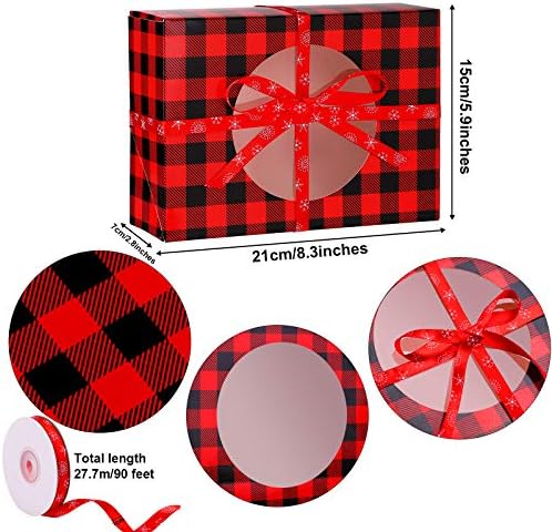 Aneco 12 Pack Christmas Cookie Boxes with Window Red and Black Plaid Holiday Treat Boxes Paper Food Boxes Xmas Gift Bags Cake Candy for Gift Giving