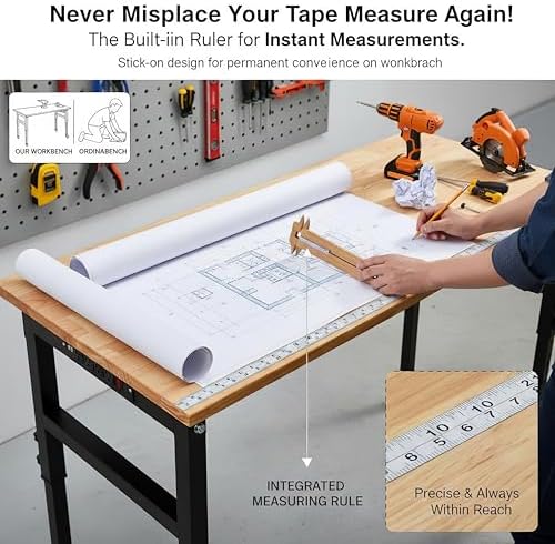 48" Adjustable Workbench, 8-Level Height Adjustable Rolling Work Table with Casters & Scale, Sit & Stand 2-in-1 Garage Tool Table with Pegboard & Hooks, for Workshop, Warehouse, DIY Projects