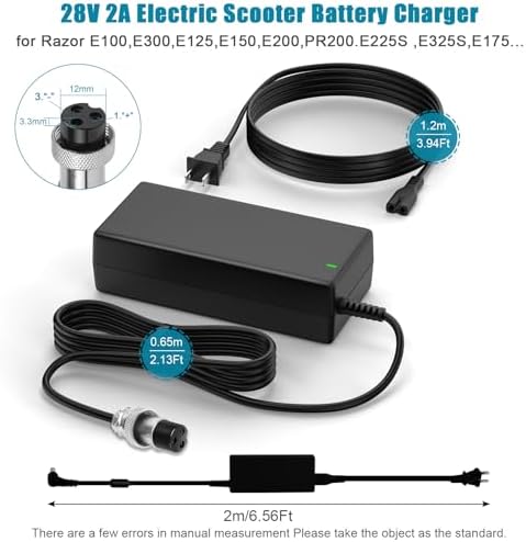 24V 2A Electric Bike Scooter Battery Fast Charger for Razor CC2420 E100 E125 E150 E175 E200 E225S E300 E325S E500 MX350 MX400 PR200 Pocket Mod Rocket