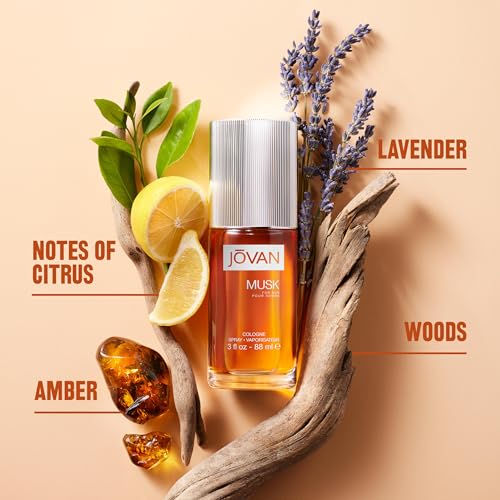 Jovan Musk for Men Eau de Cologne Spray 3 fl oz (Pack of 1), Notes of Carnation, Lavender, and Amber, Men's Fragrance, Long Lasting, Everyday Fragrance, Travel Size