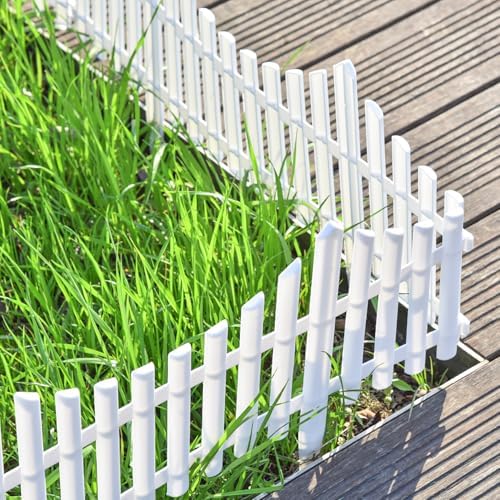 Sungmor Lightweight & Flexible Plastic White Edging Garden Picket Fence, Pack of 4 (One Piece L:24in, W:0.3in, H:13in) Above Ground Height 9.5in