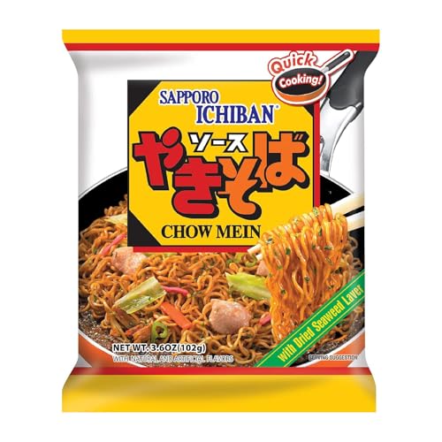[SAPPORO ICHIBAN] Yakisoba, No.1 Tasting Instant Japanese Fried Noodles, Delicious Chow Mein (3.6 Oz. x 24 packs) | 24 Pack Case