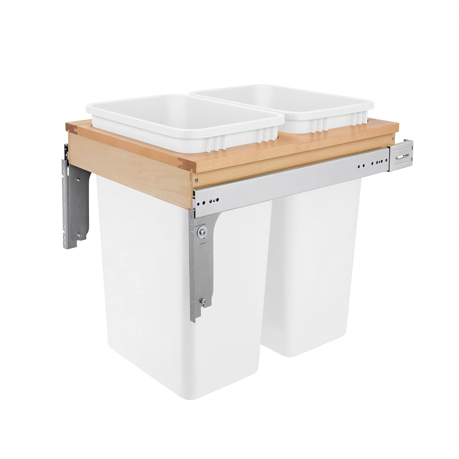 Rev-A-Shelf Top Mount Double Pullout Under Cabinet 35 Quart Kitchen Trash Cans with 150 Pound Rated Full-Extension Slides, 4WCTM-21DM2