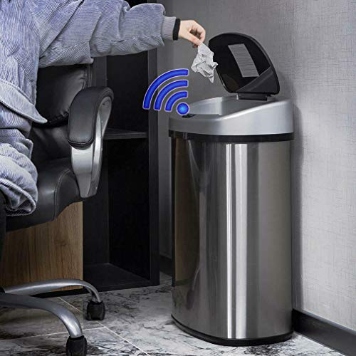 Dkeli 13 Gallon Automatic Motion Sensor Trash Can, Stainless Steel Touchless Kitchen Trash Can with Lid, 50L High-Capacity Office Bathroom Bedroom Garbage Bin