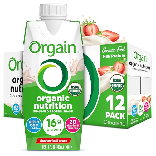 Orgain Organic Grass Fed Dairy 16g Protein Shake, Vanilla, 11oz, 12pk | Ready to drink grass-fed dairy protein, meal replacement, 20 vitamins & minerals, fruits & vegetables, non-GMO, gluten-free