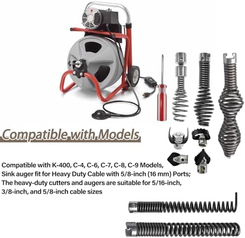 10 Pcs Drain Snake Drill Attachment Cutter and Auger Kit Compatible with RIDGID K-400 C-4 C-6 C-7 C-8 and C-9 Drain Cleaning Machine
