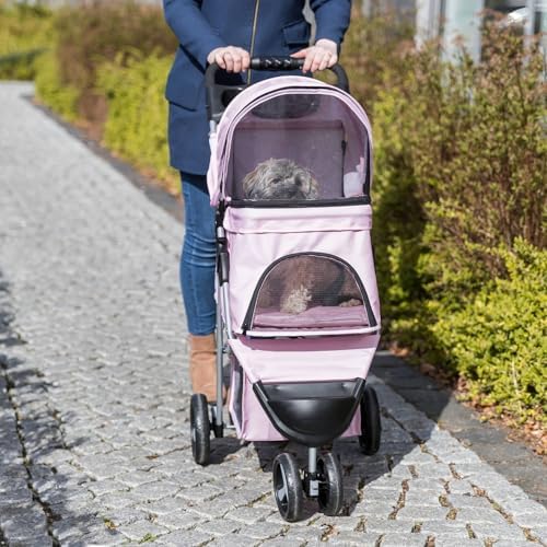 TRIXIE Foldable Pet Stroller for Cats and Dogs, Pet Carrier Strolling Cart with Weather Cover, Storage Basket, Cup Holder, Black | Lightweight, Compact and Portable, Easy to Travel