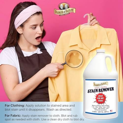 Parker & Bailey Liquid Stain Remover - Instant Stain Removal on Laundry Clothing Fabric Ink Grease Blood Grass Coffee Wine Food Carpet Upholstery Spot Cleaner Odor Free Detergent Booster, 8oz