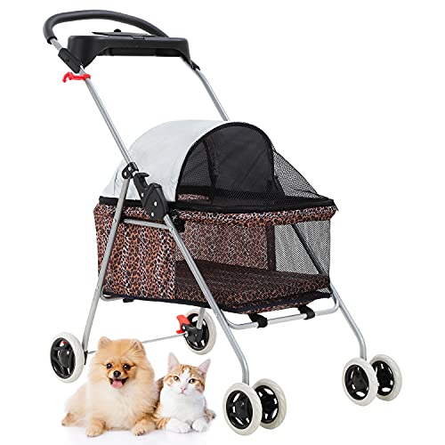 Pet Stroller 4 Wheels Posh Folding Waterproof Portable Travel Cat Dog Stroller with Cup Holder,Blue