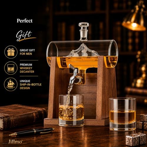 Jillmo Ship Whiskey Decanter Set for Men, 1250ml