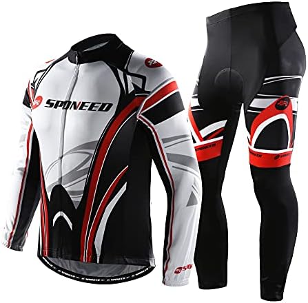 sponeed Cycling Clothes for Men Long Sleeve Mountain Bike Road Bicycle Shirt Jerseys Padded Pants Biking Outfits