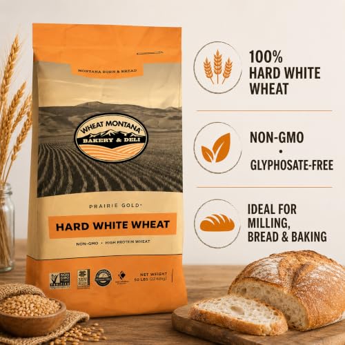 Wheat Montana: Prairie Gold: Wheat Berries - 50 lb Bulk Bag - 100% Whole Hard White Spring Wheat, Non-GMO, No Glyphosate, Milling, Bread & Baking