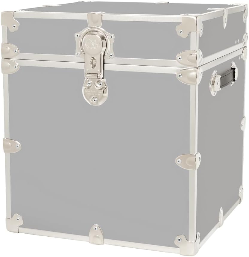 Rhino Classic Cube Trunk, College Dorm Footlocker & Home Storage End Table | 18"L x 18"W x 20"H, 1500+ lb Capacity, Baltic Birch Plywood, Nickel Plated Steel, Durable, Office Storage, Dorm Room