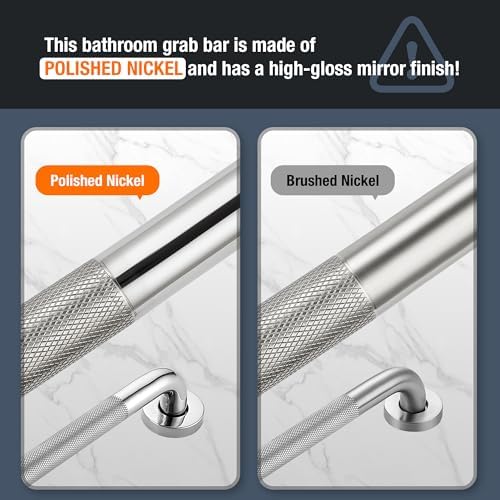 Grab Bars for Shower, 16 Inch Shower Handle, 2 Pack, Polished Nickel | Grab Bars for Bathroom, Stainless Steel, Anti-Slip Textured Grip