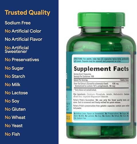 Puritan's Pride Green Tea Standardized Extract 315mg, 200 Capsules