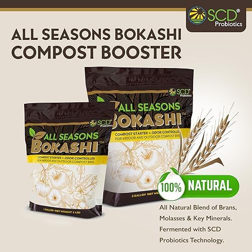 All Seasons Bokashi Compost Starter 2 lbs (1 Gallon) - Dry Bokashi Bran for Kitchen Compost Bin, Compost Food Pet Waste Quickly & Easily with Low Odor by SCD Probiotics | Fermented Wheat Bran, Reduces Odor, Absorbs Moisture, Compost Accelerator, For Kitc…