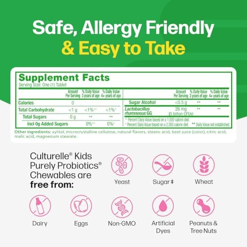 Culturelle Daily Chewable Probiotics for Kids Ages 3+, Berry Flavor, 30 Ct | From the #1 Pediatrician Recommended Brand± Promotes Digestive Gut Health, Oral Care & Immune Support* 5B CFUs, Gluten Free