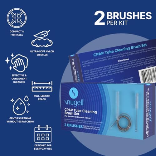 Snugell CPAP Tube Cleaning Brush Set – 84-Inch Flexible Cleaner for Tube Interiors & 7-Inch Brush for Masks – Designed for 22mm Tubing –