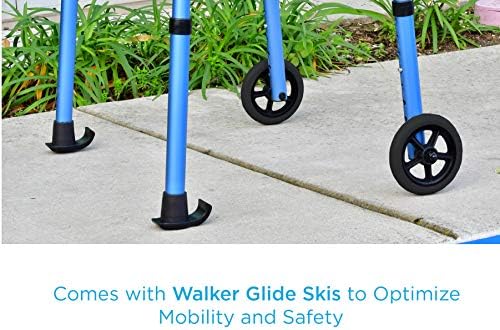 NOVA Medical Products Folding Walker with 5” Front Wheels, Glide Skis and Mobility Bag, Portable and Great for Travel, Blue