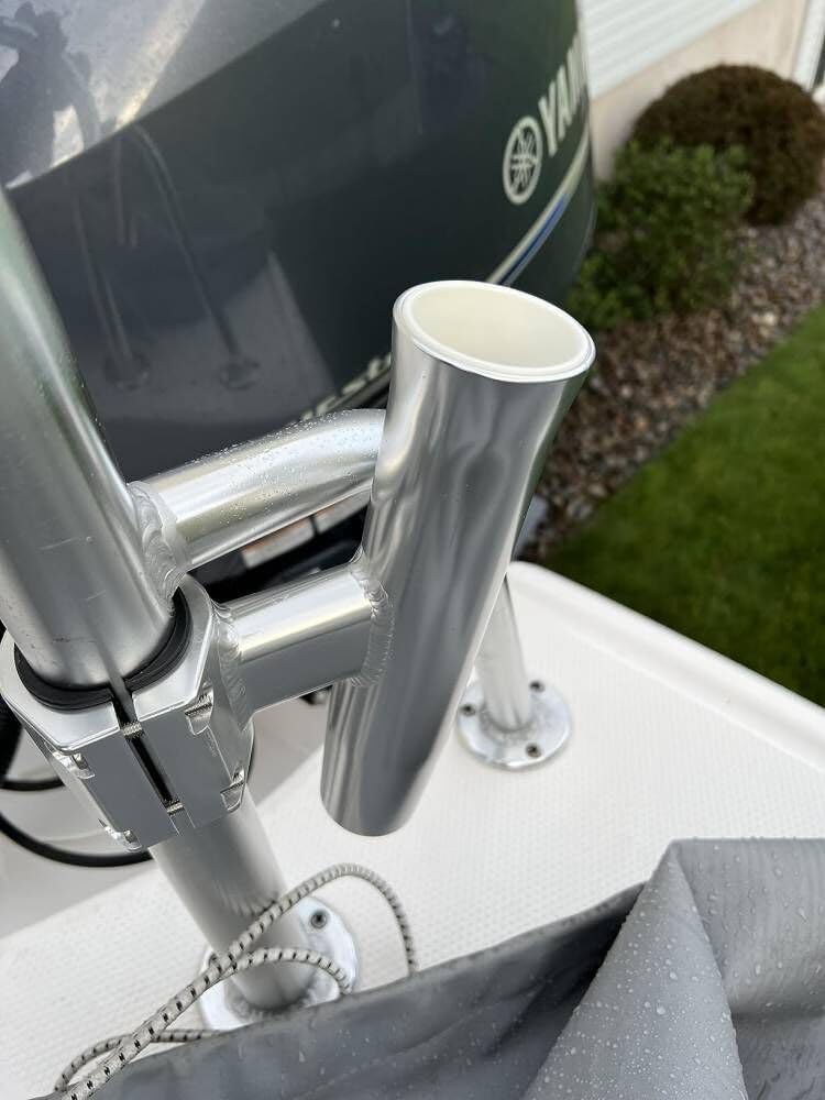 Brocraft Boat T-TOP Rod Holder / Clamp-On Rod Holder - Silver Aluminum - Vertical Mount - Fits 1" to 2" O.D. Pipe