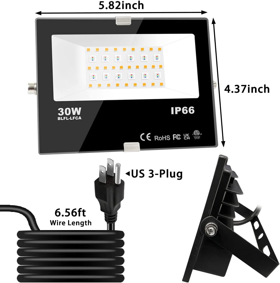 Led Flood Light Outdoor 30W, 300W Equivalent, Color Changing RGB Lights | Remote Control, 120 RGB Colors, Warm White 2700K, Timing, Custom Mode, Uplight Landscape Lights,IP66 US 3-Plug (2 Pack)