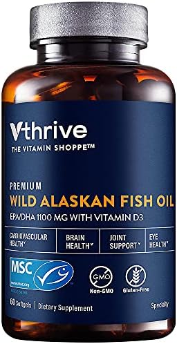 Vthrive Premium Wild Alaskan Fish Oil with Vitamin D3 - Supports Cardiovascular Health - 1,375 DHA/EPA (60 Softgels)