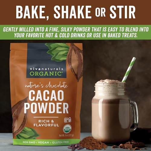 Organic Cacao Powder, Unsweetened, 1 lb (454 g) – Rich Dark Chocolate Flavor, Perfect for Baking, Smoothies & Hot Chocolate – Vegan, Keto, Paleo, Non-GMO & Gluten-Free Cocoa Powder