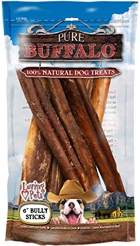 Loving Pets Pure Buffalo 6-Inch Bully Stick Dog Treat, 6-Pack