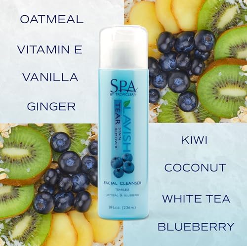 TropiClean SPA Tear Stain Remover for Dogs, Blueberry Facial Shampoo, 8oz | Tear Stain Remover | Whitening & Brightening | Tearless | Odor Eliminator | Made in USA