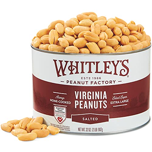 Whitley’s Salted Virginia Peanuts, Super Extra Large, Home Cooked 40 oz | Small Batch Roasted, Hand Seasoned, Vacuum-Sealed Tin, Coconut & Peanut Oil, Gluten Free, Cholesterol Free, 2.5 Pounds