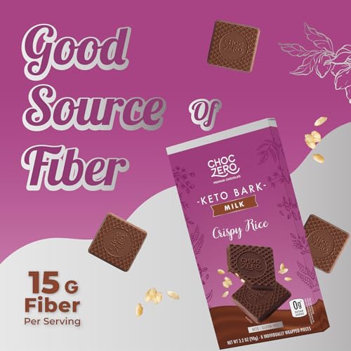 ChocZero Sugar Free Chocolate Candy with Hazelnuts, 4 Pack | No Sugar Alcohols, Keto, Low Carb, High Fiber, Gluten Free, 32 Total Candy Squares