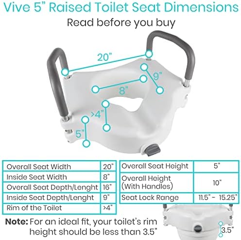 Vive Raised Toilet Seat - 5" Portable, Elevated Toilet Seat Riser | Extender - Elongated and Standard Fit Commode Lifter - Bathroom Safety Extender Assists Disabled, Elderly, Seniors