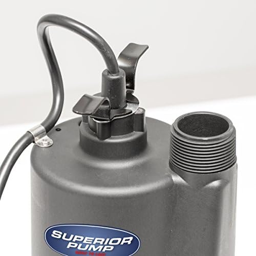Superior Pump 92260 1/4 HP Thermoplastic Sump Pump with Vertical Float Switch, Black