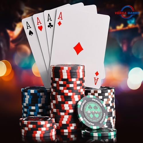 Versa Games Pro Poker Chips - Poker Set 13.5g 500 Piece Casino Clay Poker Chips with Denomination Numbers for Texas Holdem - New Upgraded Poker Chip