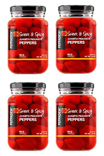 Peppadew® Sweet & Spicy Juanita Piquante Peppers, 14 Ounce (400g) Mild, Whole – Gluten Free & Vegan [Pack of 4]