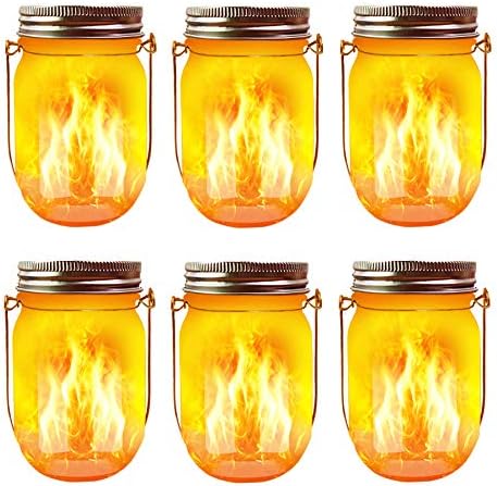 Solar Flicker Torch Lights, 6 Pack Waterproof Dancing Flicker Lanterns Lights Build-in Glass Mason Jar
