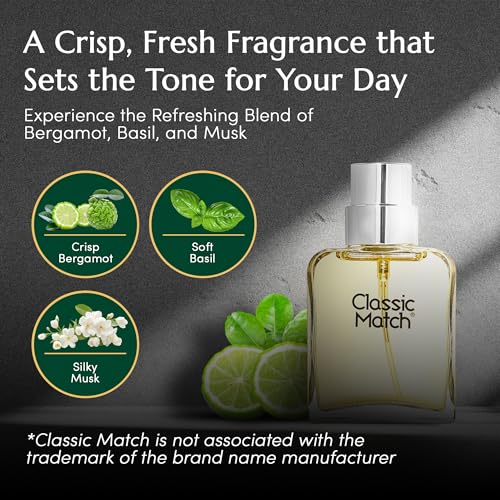 PB ParfumsBelcam Classic Match Green Eau De Toilette Spray for Men – Fresh Chypre Cologne, Bergamot, Basil, Musk, Long-Lasting Masculine Fragrance