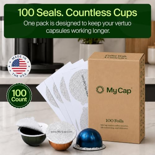 Foil Seals for Nespresso Vertuo Pods - Reusable Aluminum Lids to Extend Life of Nespresso VertuoLine Capsules (Pack of 100)