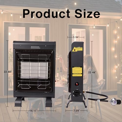 Propane Heater Indoor and Outdoor, 18000 BTU Propane Patio Heater with ODS & Tip-over Protection
