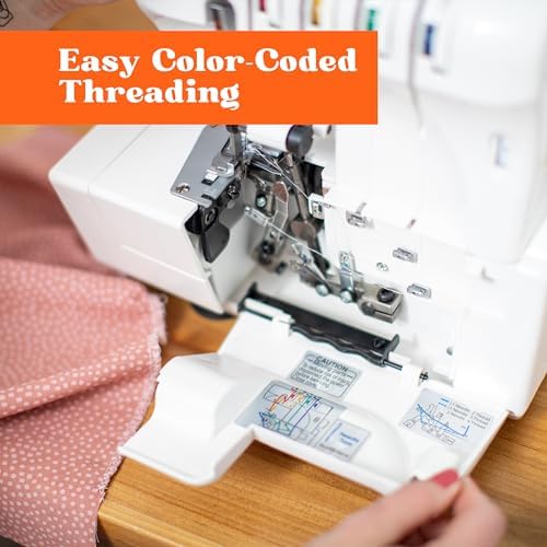 Serger Sewing Machine by American Home, Portable Stitching Machine Easy to Follow 4/3/2 Serger Thread with Differential Feed for Hemming and Sewing